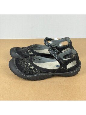 JBU Jambu Wildflower Faux Leather Sandals Womens 7 Black Adjustable Ankle Strap